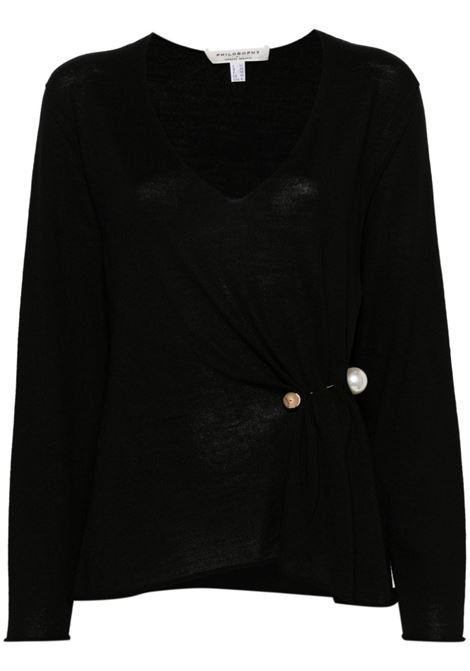 Maglione in lana dettaglio di spilla con perle in nero Philosophy di Lorenzo Serafini - donna